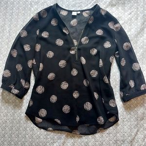 TWIK Black Mesh Quarter Sleeve Pink Dotted Dress Shirt